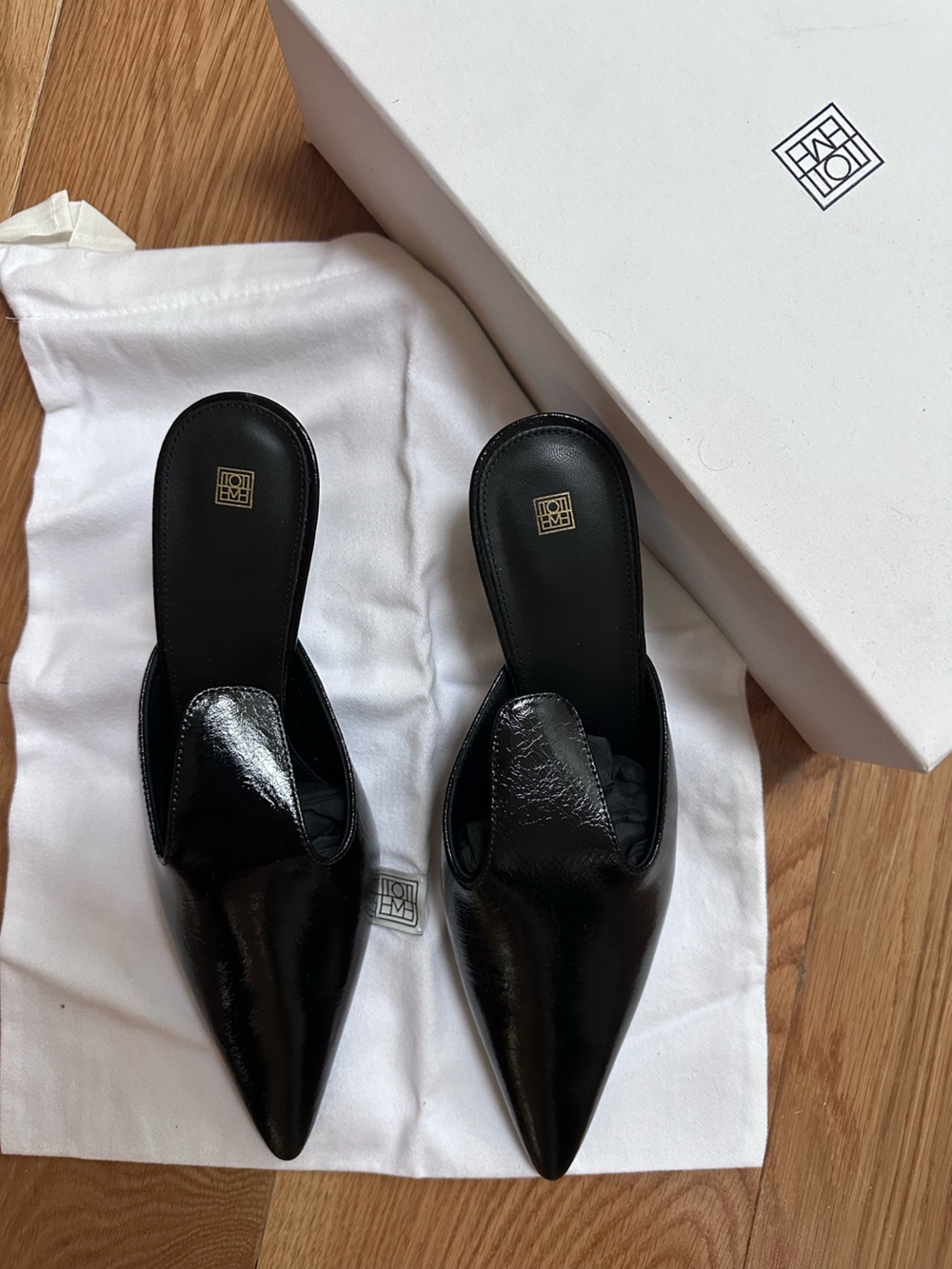 Toteme Black Patent Leather Pointed Mule Slides